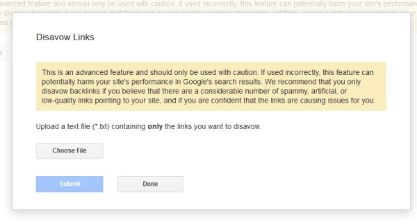 Confirm disavow and upload links